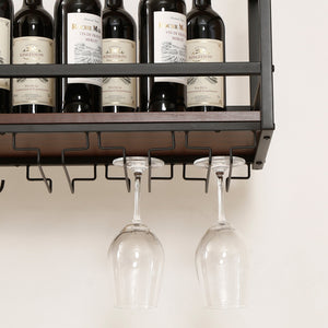 Casier à vin suspendu Borejle métal noir effet noyer [en.casa] 