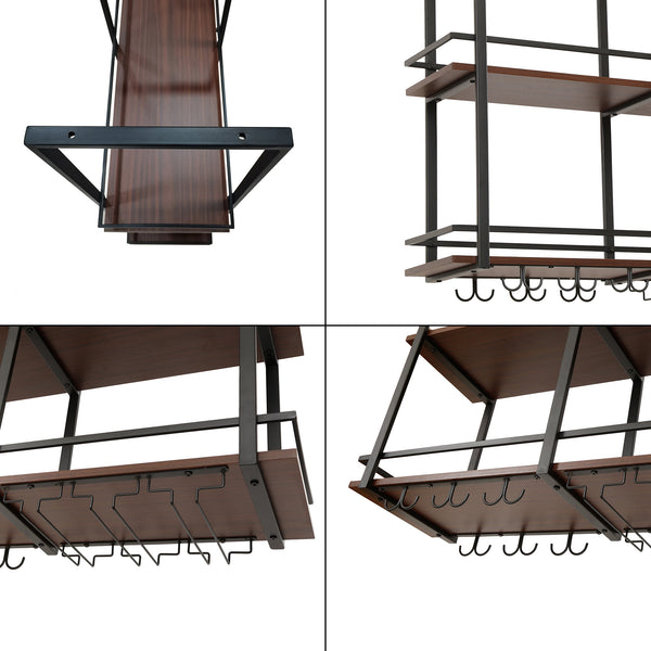 Étagère à vin Hubro Noir/Aspect Noyer [en.casa]