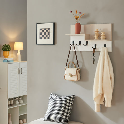 Porte-manteau mural Botaruvn avec 2 étagères 34x59x13 cm Beige/Blanc [en.casa] - premiumXL