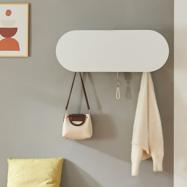Portemanteau mural Vilkön 80x30 cm avec 6 crochets et étagère bois et métal [en.casa]