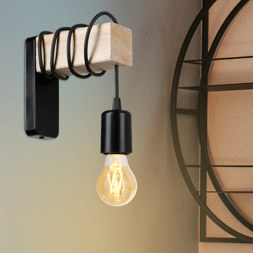 Applique murale Chelmsford 19 x 16,5 x 6 cm E27 noir / naturel [lux.pro]