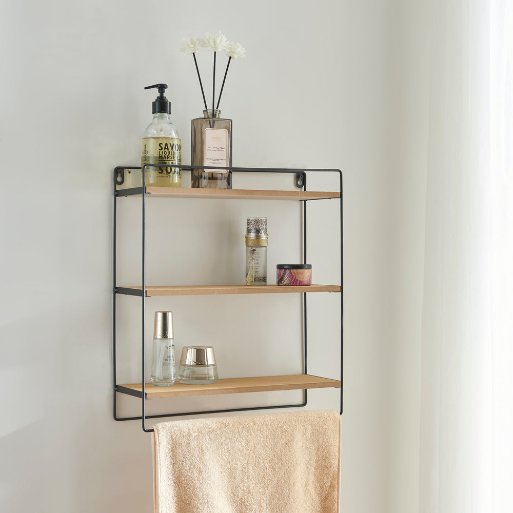 Étagère murale Skovbo avec 3 tablettes Noir/Bois [en.casa] - premiumXL