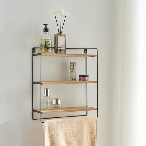 Étagère murale Skovbo avec 3 tablettes Noir/Bois [en.casa] - premiumXL