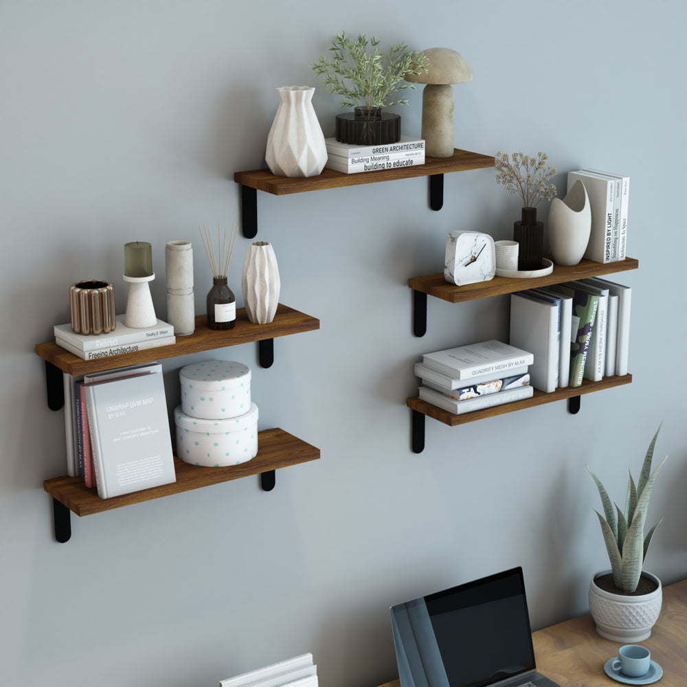 Étagère murale Frogn lot de 5 Couleur bois/Noir [en.casa]