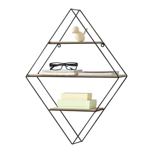 [en.casa] Etagère Murale en Forme Losange Meuble de Rangement Métal Bois Couleur Effet Bois et Noir 47 x 12 x 64 cm