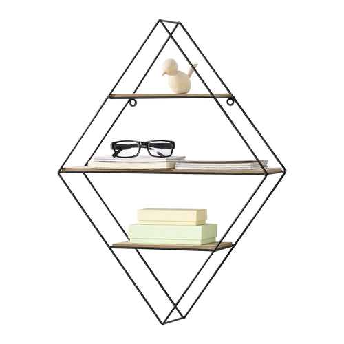 [en.casa] Etagère Murale en Forme Losange Meuble de Rangement Métal Bois Couleur Effet Bois et Noir 47 x 12 x 64 cm