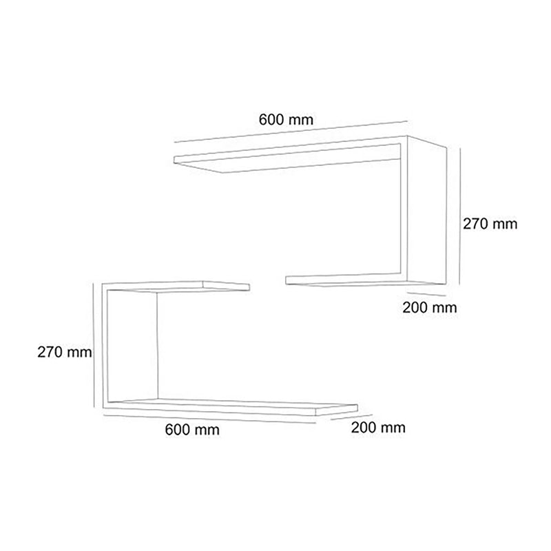 Croquis coté Lot de 2 étagères murales Årslev 27 x 60 x 20 cm [en.casa]