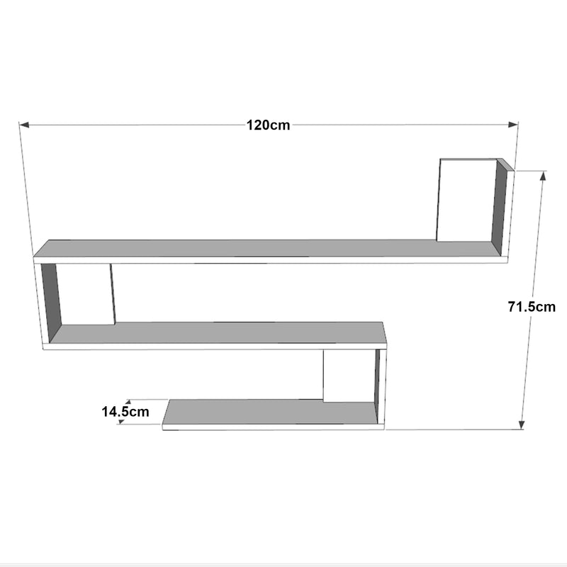 Croquis coté Étagère murale Kitee à 3 niveaux 71,5 x 120 x 14,5 cm [en.casa]