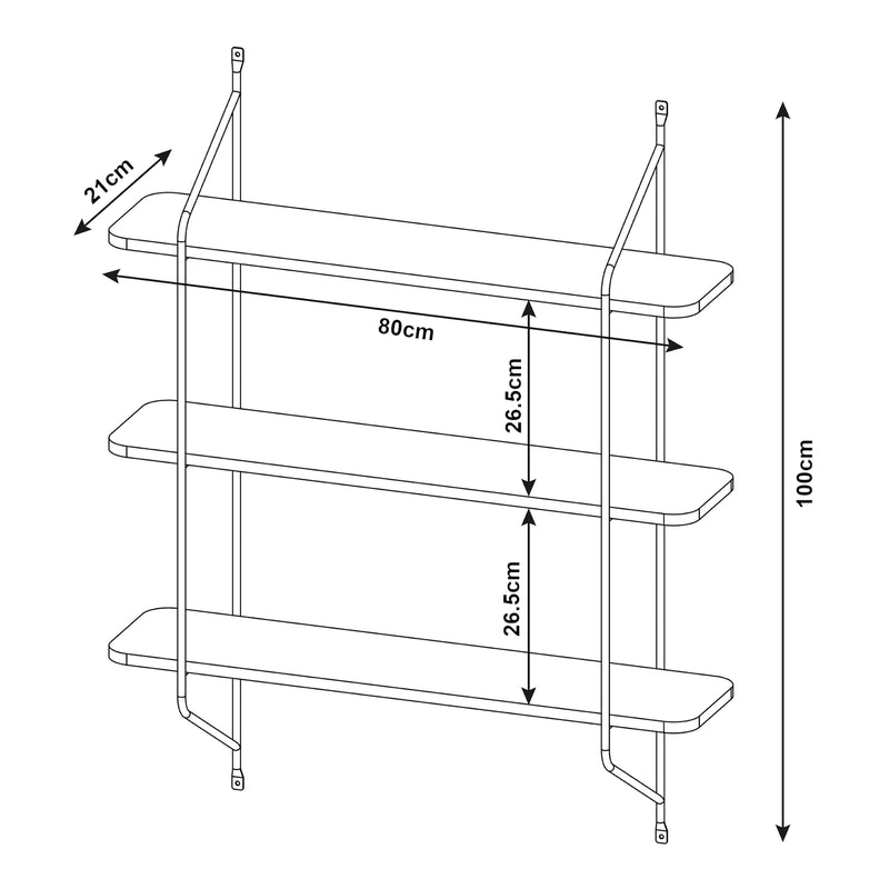 Croquis coté Étagère murale Østfold 100 x 80 x 21 cm [en.casa]