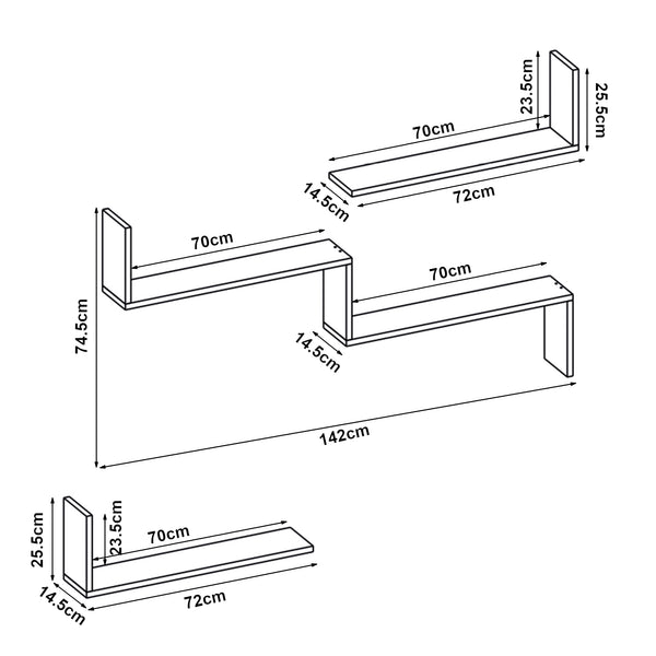 Ensemble d'étagères murales 3 pièces Vepinshul [en.casa]
