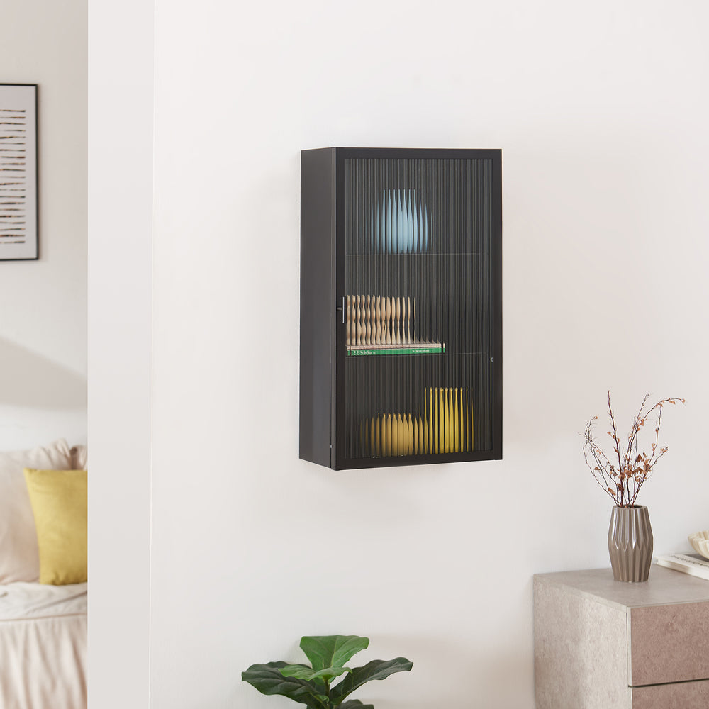 Armoire murale Zundert avec porte en verre strié 60 x 35 x 15 cm acier [en.casa]