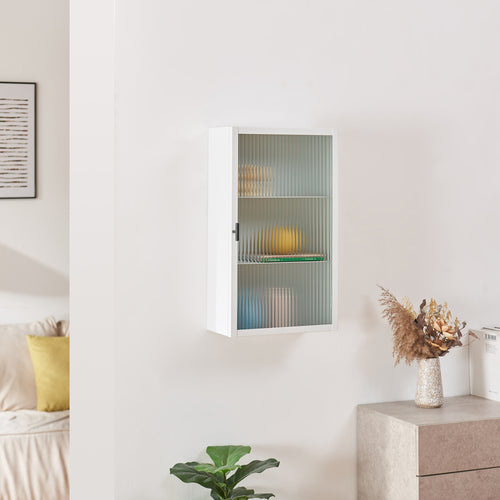 Armoire murale Zundert avec porte en verre strié 60 x 35 x 15 cm acier [en.casa]