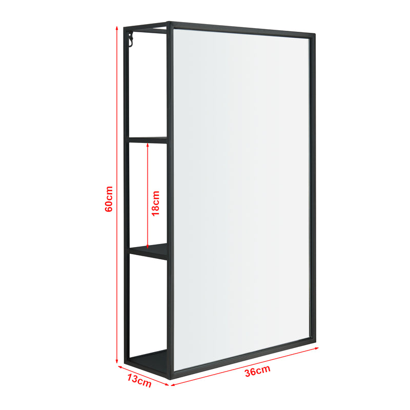 Croquis coté Miroir murale Sunne acier noir [en.casa]