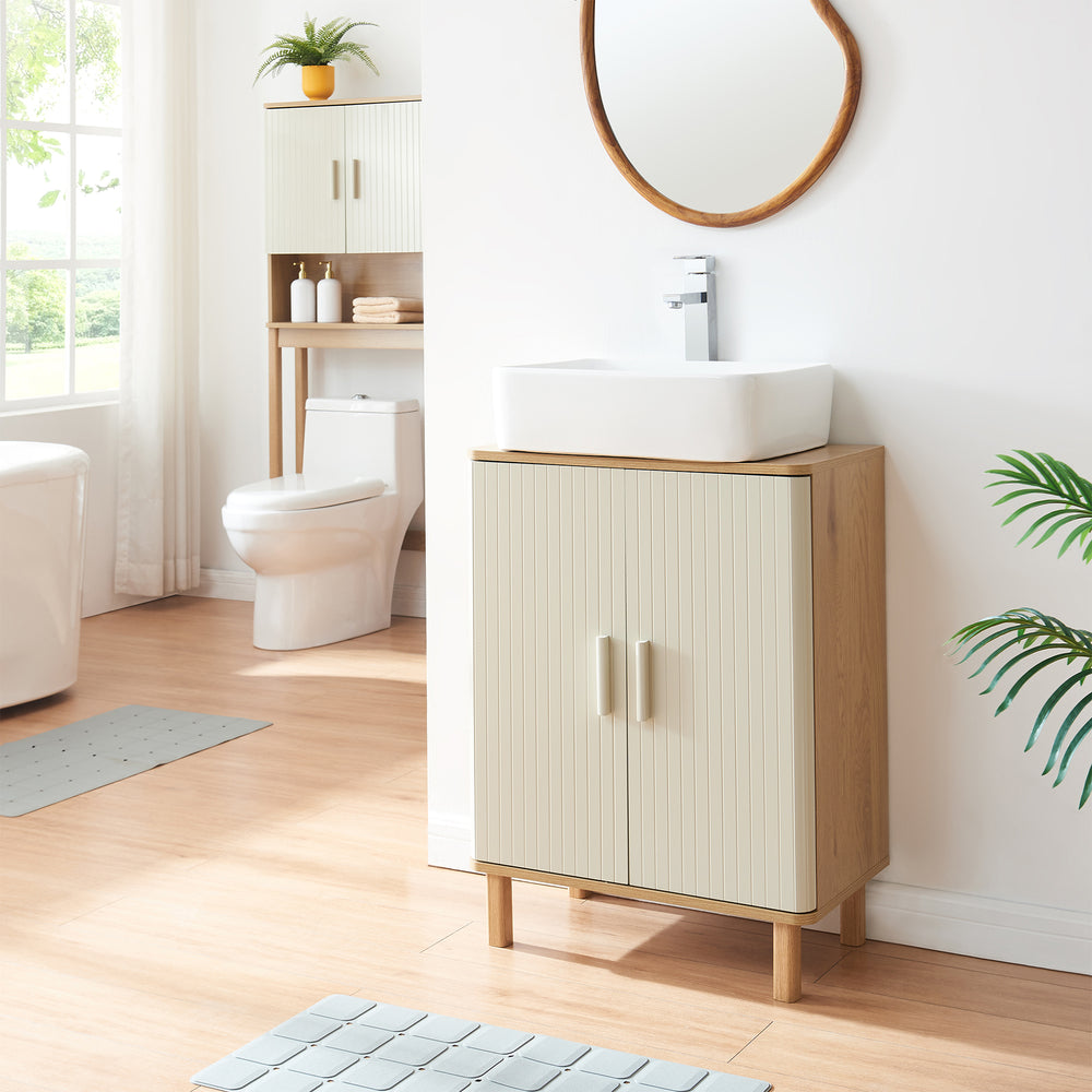 Meuble sous-lavabo Ferrersp 80x60x35 cm aspect chêne / couleur sable [en.casa]