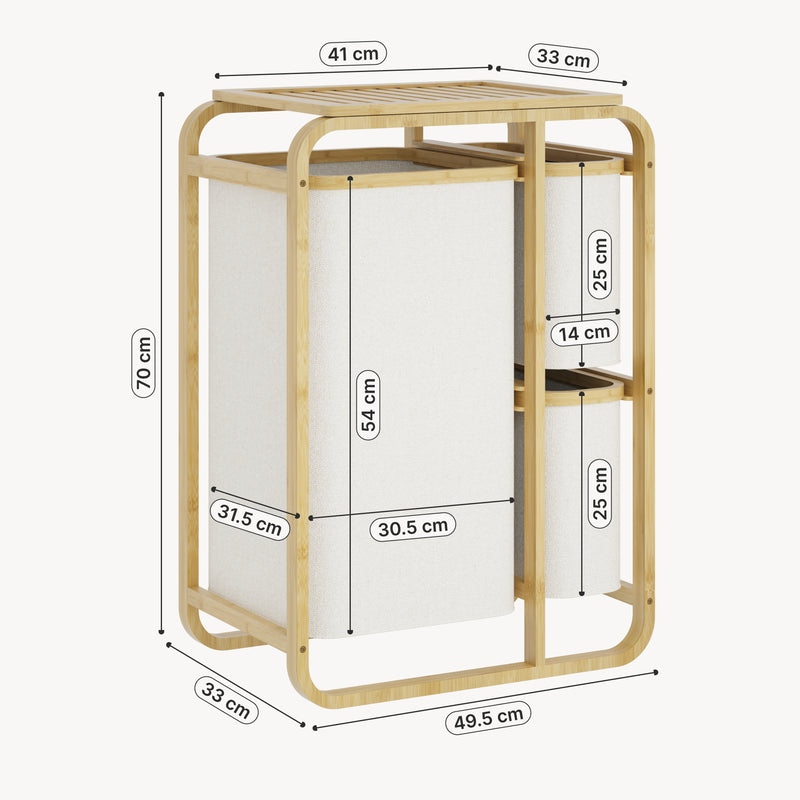 Croquis coté Panier à linge Evenes bambou 71 x 50 x 33 cm [en.casa]