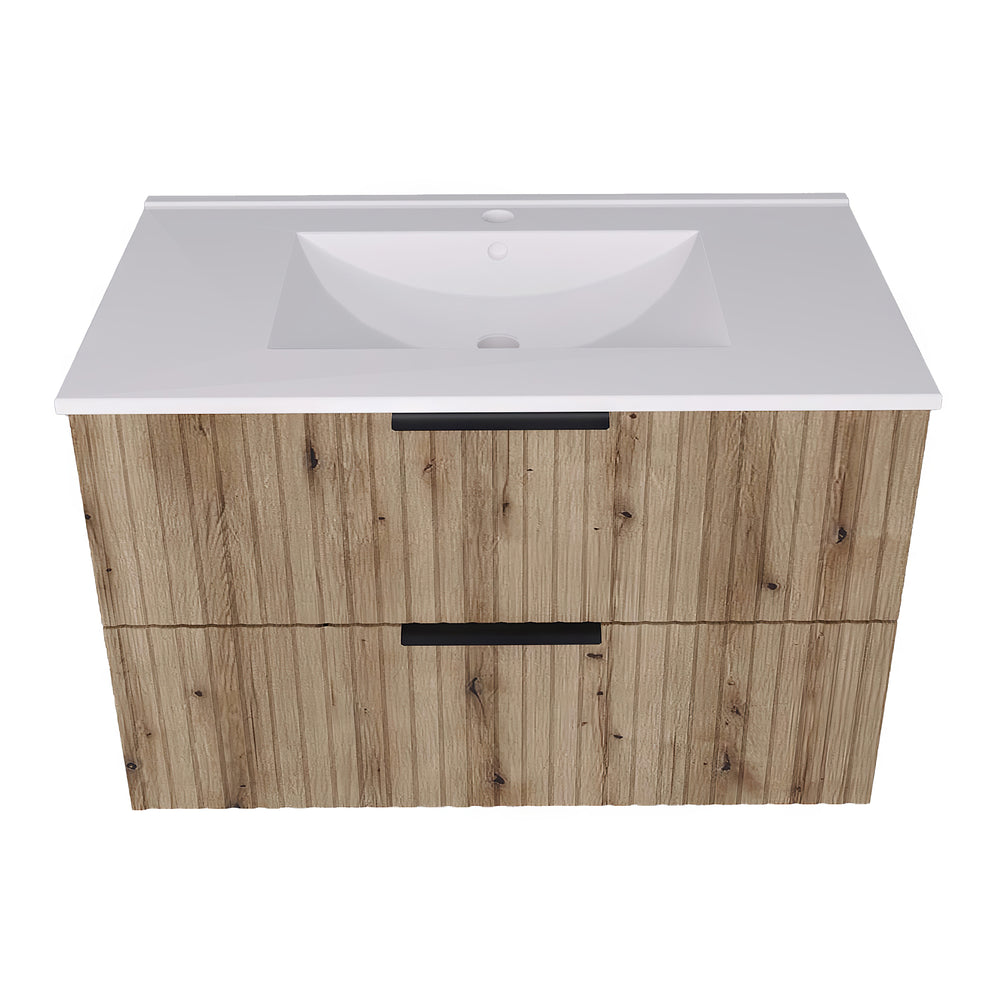 Meuble sous-lavabo avec vasque Veppenssan effet chêne [en.casa] 