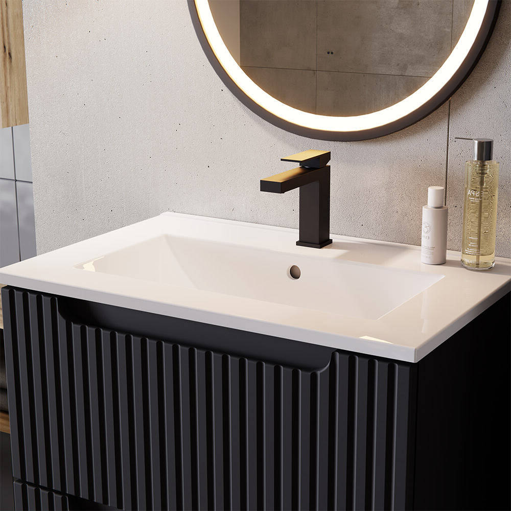 Meuble sous-vasque NEWPORT avec lavabo noir rainuré [en.casa]