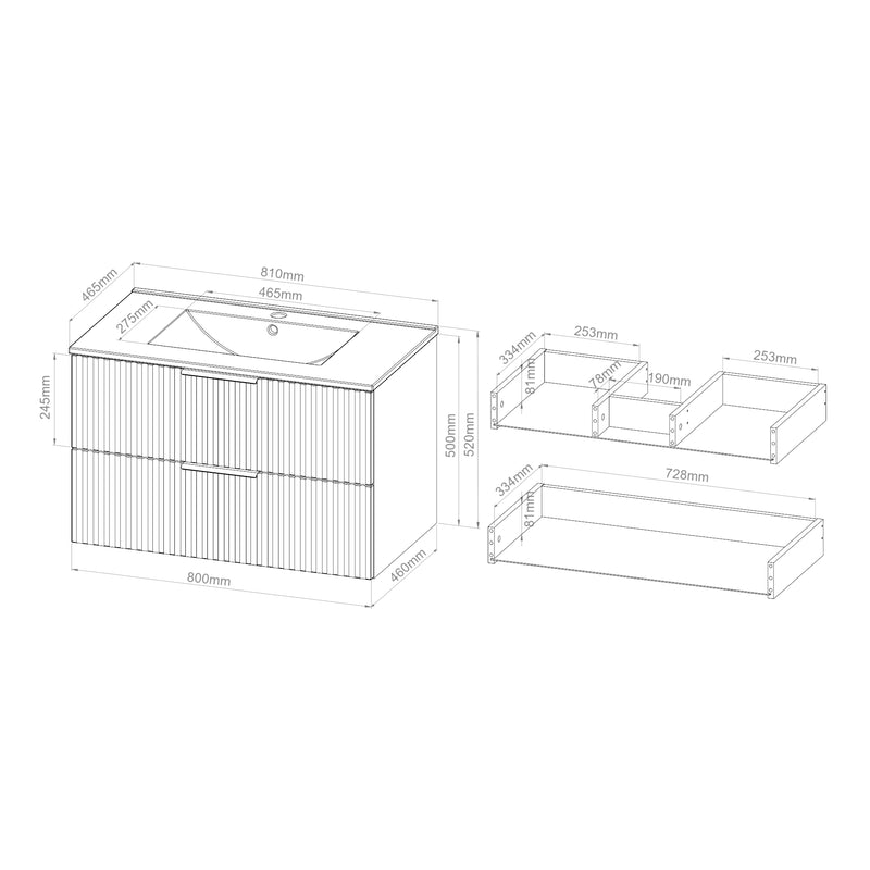 Croquis coté Meuble sous-lavabo avec vasque Veppenssan effet chêne [en.casa] 