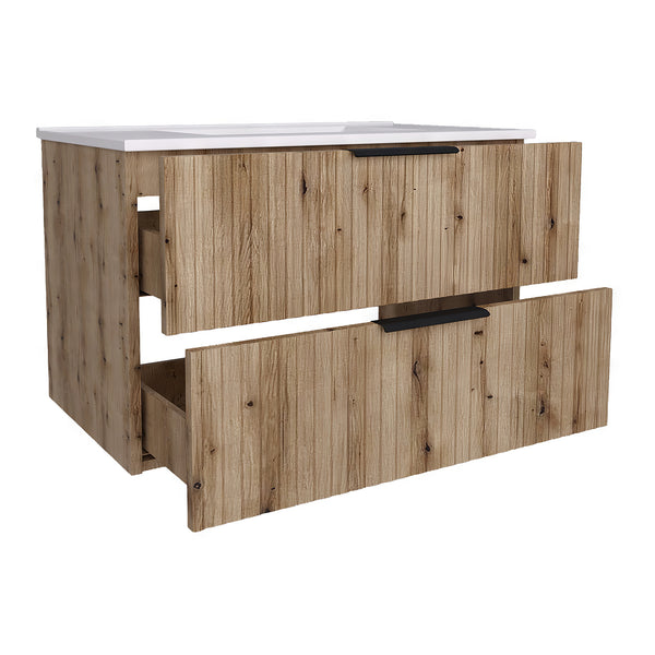 Meuble sous-lavabo avec vasque Veppenssan effet chêne [en.casa] 