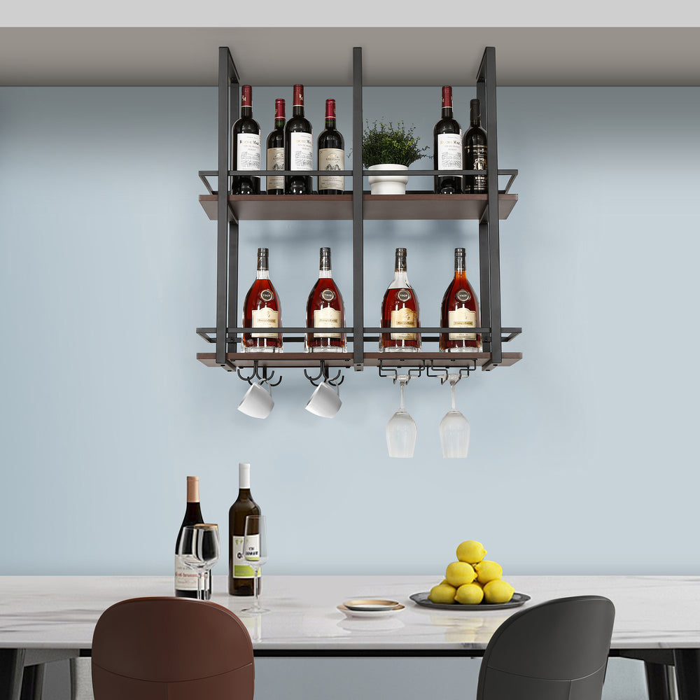 Étagère à vin Hubro Noir/Aspect Noyer [en.casa]