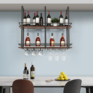 Étagère à vin Hubro Noir/Aspect Noyer [en.casa]