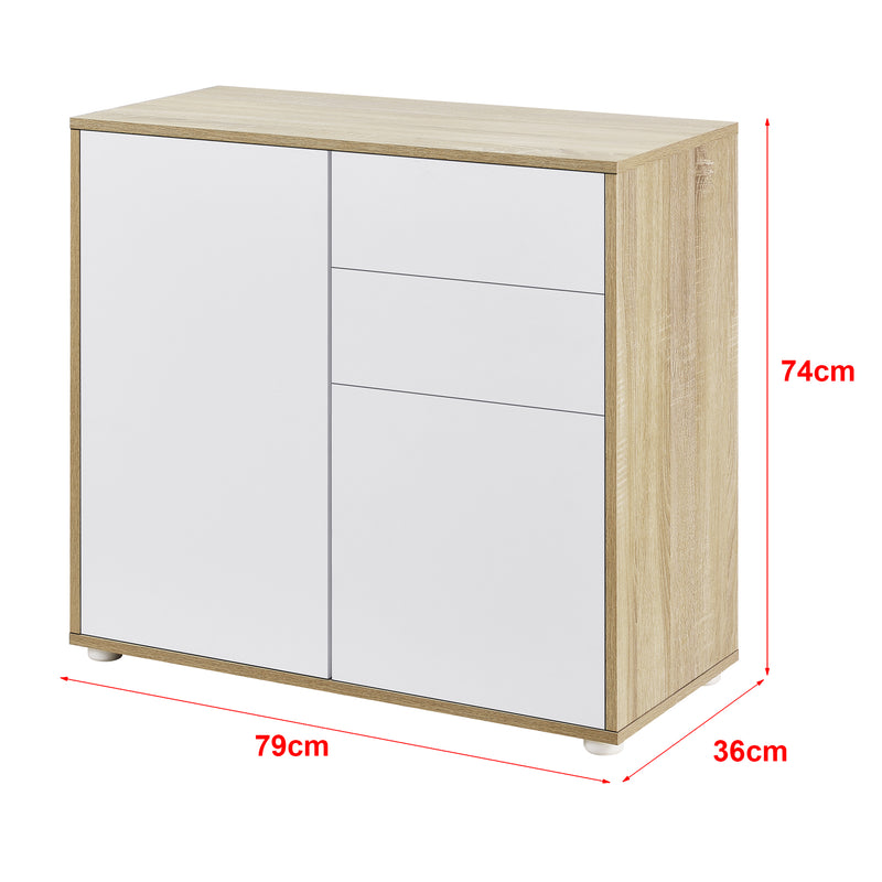 Croquis coté Commode Paarl 74 x 79 x 36 cm avec 2 portes [en.casa]