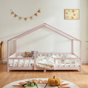 Lit d'Enfant Forme Maison avec Grille de Protection Treviolo [en.casa]
