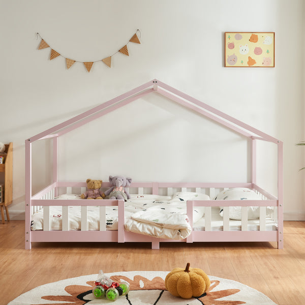 Lit d'Enfant Forme Maison avec Grille de Protection Treviolo [en.casa]