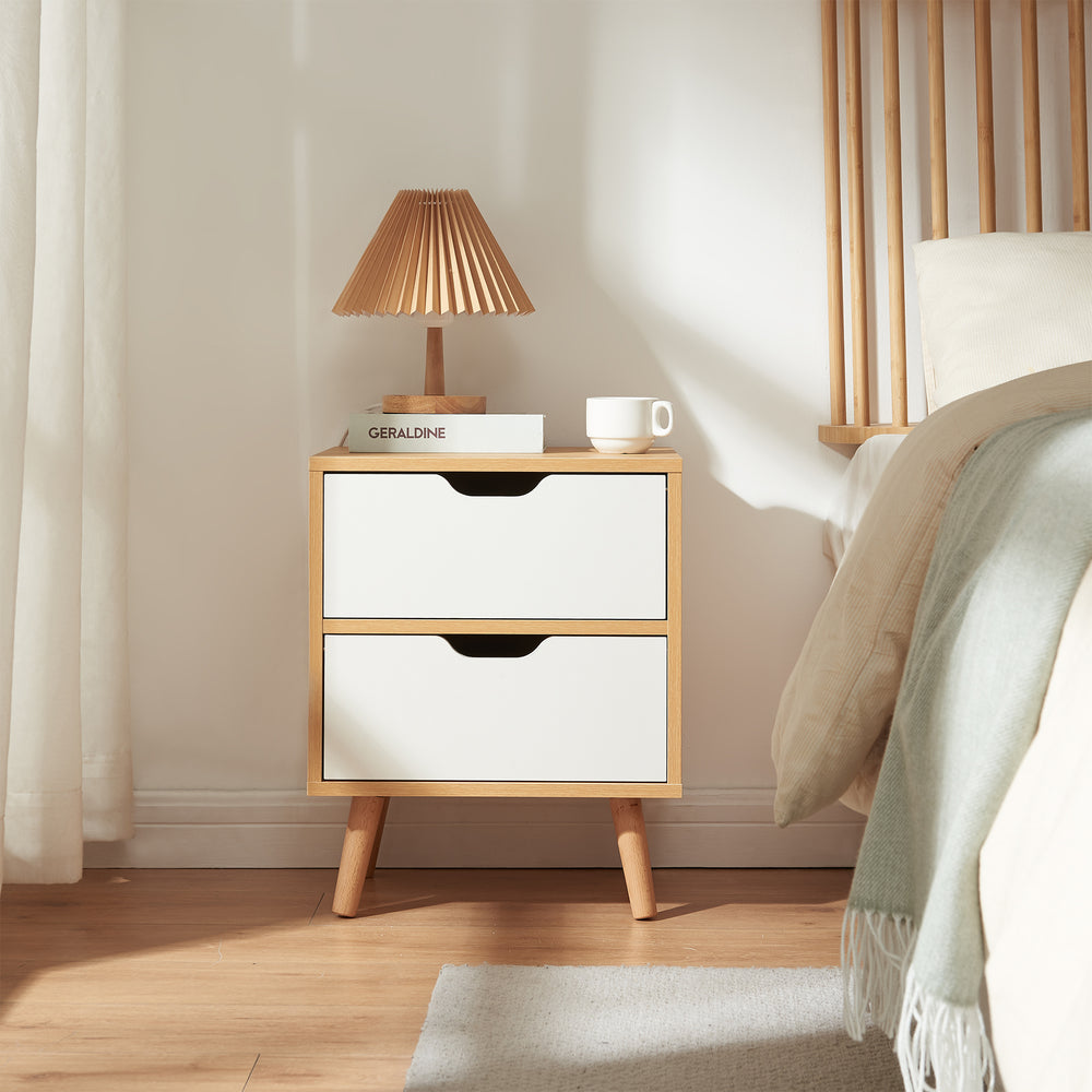 Table de chevet Bordkak avec tiroirs aspect chêne/blanc [en.casa]