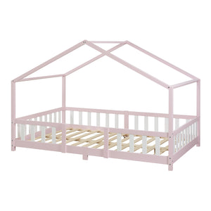 Lit d'Enfant Forme Maison avec Grille de Protection Treviolo [en.casa]
