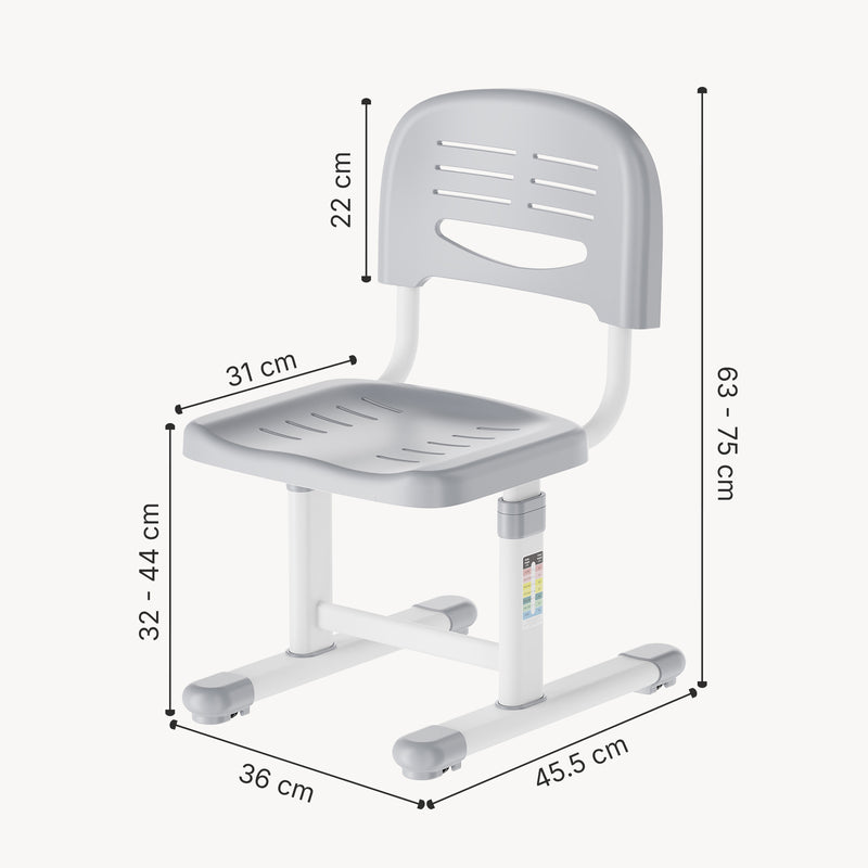 Croquis coté Chaise de bureau pour enfants Sauda réglable en hauteur [en.casa]