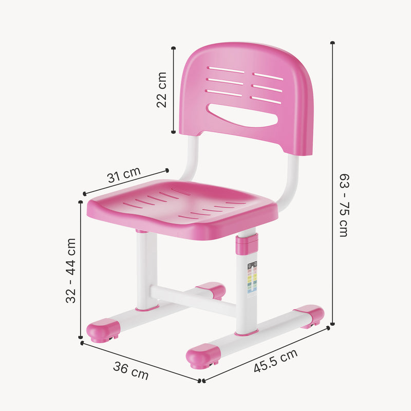 Croquis coté Chaise de bureau pour enfants Sauda réglable en hauteur [en.casa]