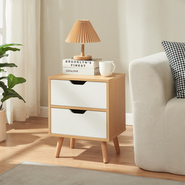 Table de nuit Bordkak effet chêne / blanc [en.casa]