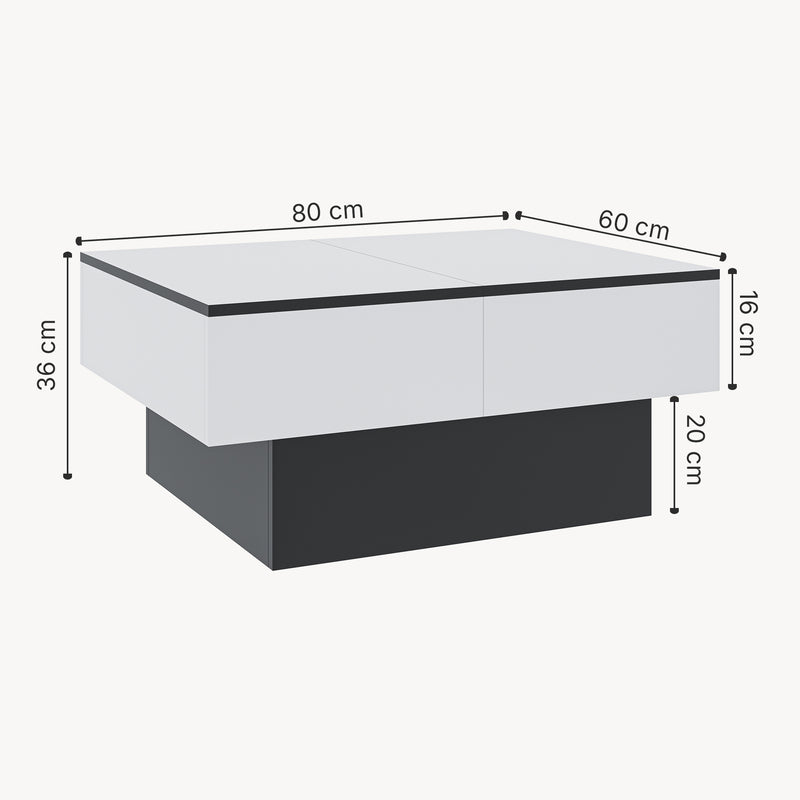 Croquis coté Table basse extensible Lens 80 x 60 x 36 cm [en.casa] 