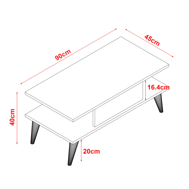 Croquis coté Table basse Melhus avec espace de rangement 40 x 90 x 45 cm [en.casa]
