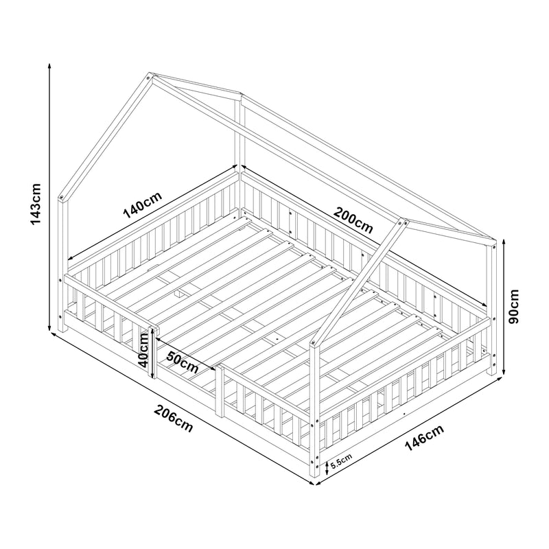 Croquis coté Lit cabane Sisimiut avec matelas [en.casa] [neu.haus]