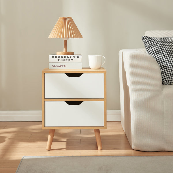 Table de nuit Bordkak effet chêne / blanc [en.casa]