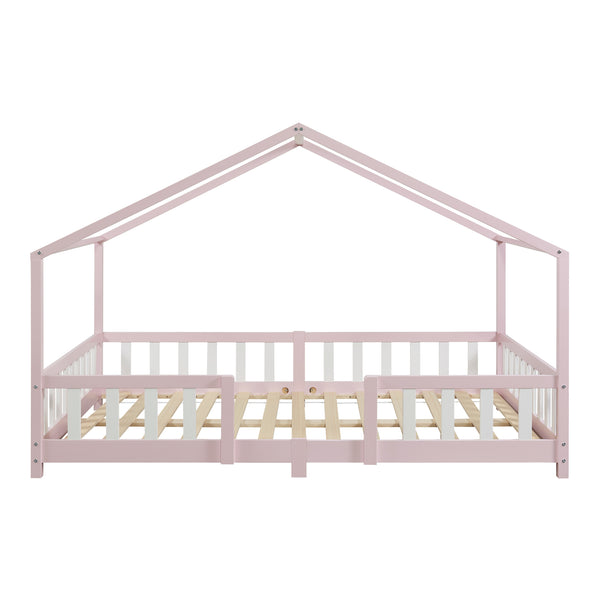 Lit d'Enfant Forme Maison avec Grille de Protection Treviolo [en.casa]