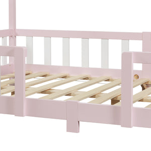 Lit d'Enfant Forme Maison avec Grille de Protection Treviolo [en.casa]