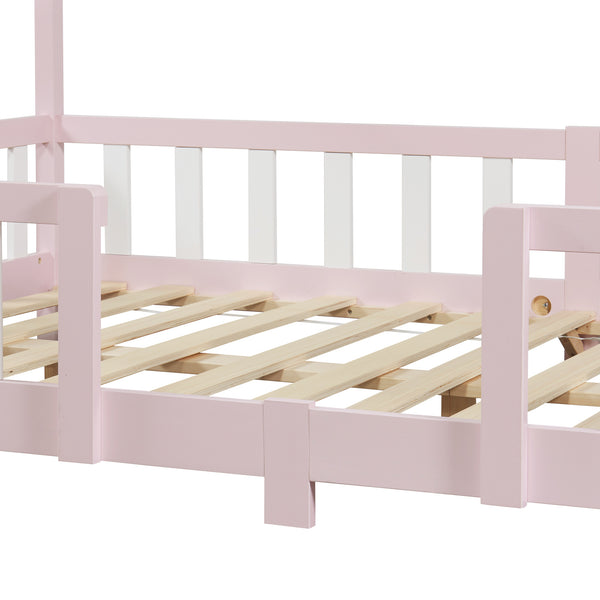 Lit d'Enfant Forme Maison avec Grille de Protection Treviolo [en.casa]