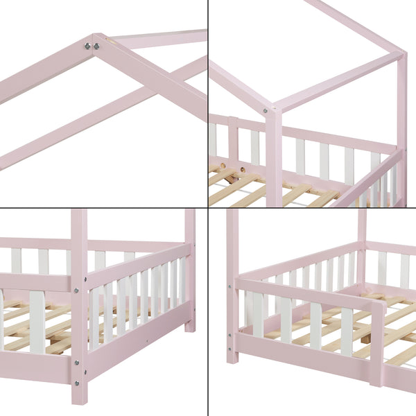 Lit d'Enfant Forme Maison avec Grille de Protection Treviolo [en.casa]