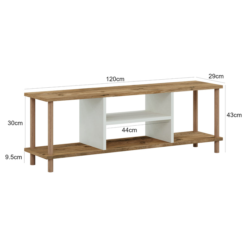 Croquis coté Meuble TV Ærøskøbing avec espace de rangement 43 x 120 x 29 cm [en.casa]