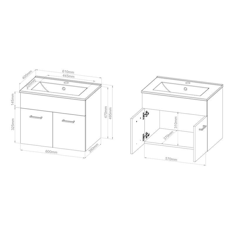Croquis coté Ensemble de meubles de salle de bains 3 pièces Krildihana [en.casa] 