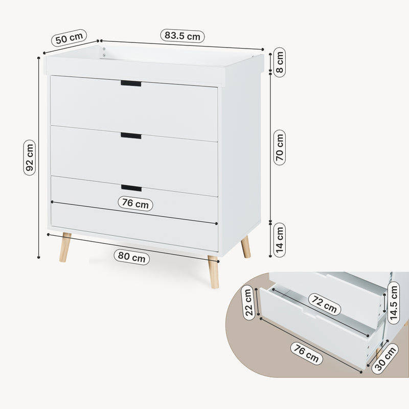 Croquis coté Commode à langer Sallinrar avec matelas à langer amovible [en.casa]