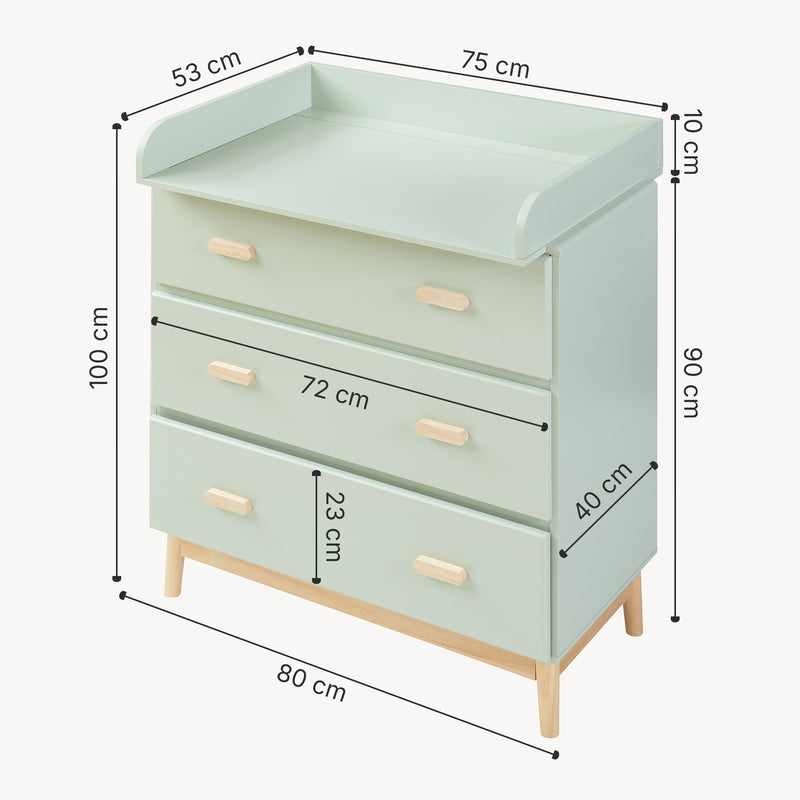 Croquis coté Commode à langer Sarievn 100 x 80 x 53 cm [en.casa]