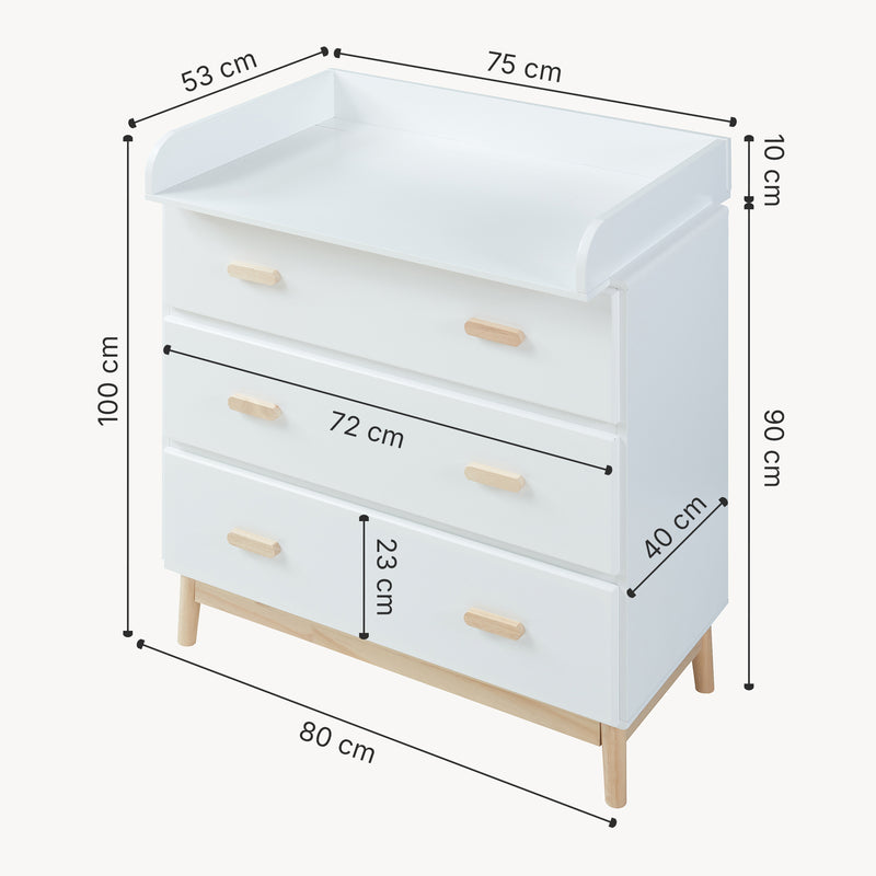 Croquis coté Commode à langer Sarievn 100 x 80 x 53 cm [en.casa]