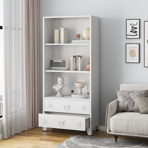 Bibliothèque haute Hammarland avec 2 tiroirs acier 180 x 80 x 40 cm [en.casa]