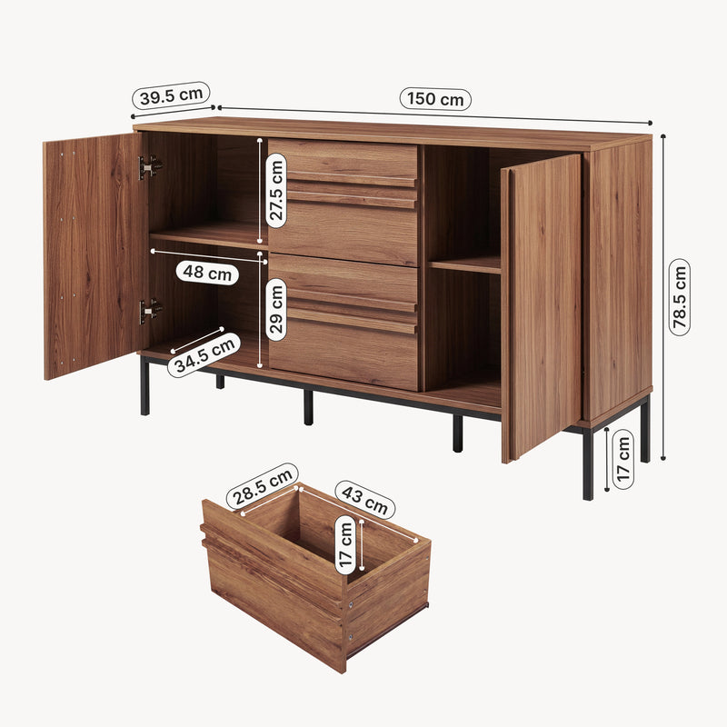 Croquis coté Buffet Kilmandar 150x40x79 cm aspect noyer [en.casa]