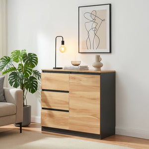 Buffet Kyr chêne rustique / noir [en.casa]