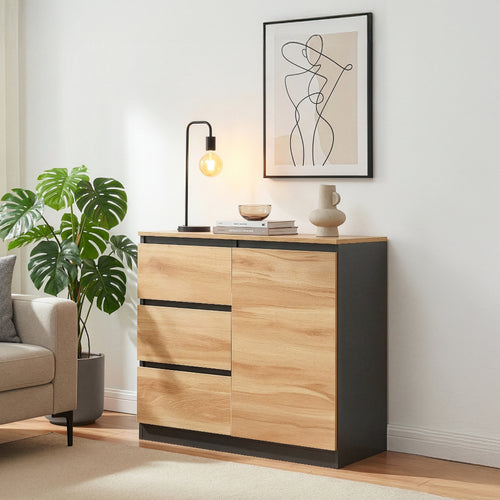 Buffet Kyr chêne rustique / noir [en.casa]